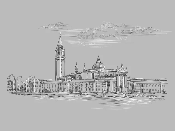 Dibujo Mano Vectorial Ilustración Vista Panorámica Del Horizonte Venecia Boceto — Vector de stock
