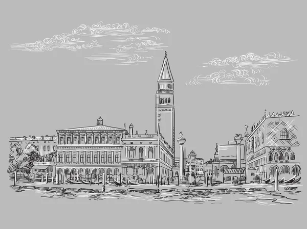 Dessin Vectoriel Main Illustrant Place Saint Marc Venise Venise Skyline — Image vectorielle