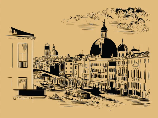 Dessin Vectoriel Main Illustrant Grand Canal Venise Croquis Venise Dessiné — Image vectorielle