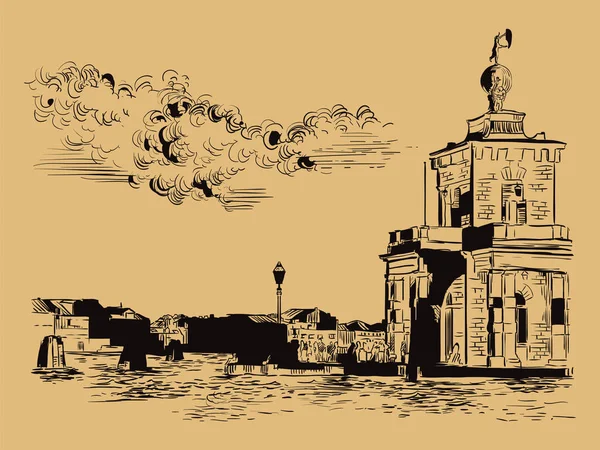 Векторный Ручной Рисунок Иллюстрации Делла Доган Венеции Венецианский Рисунок Черного — стоковый вектор
