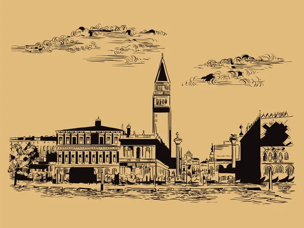 Disegno Mano Vettoriale Illustrazione Piazza San Marco Venezia Schizzo Disegnato — Vettoriale Stock