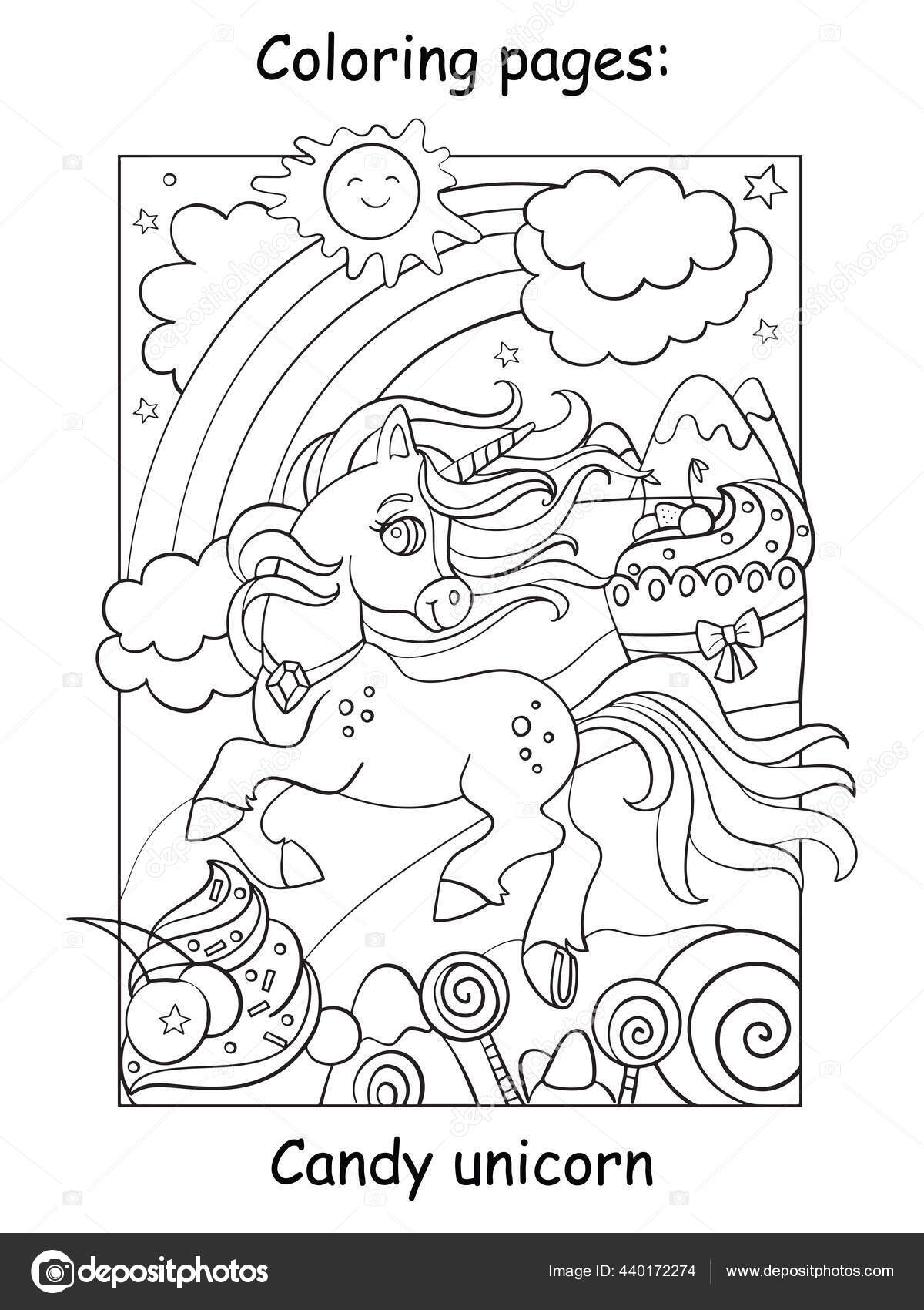 Menina Bonito Montando Unicórnio Mágico Desenho Livro Para Colorir Com  imagem vetorial de Alinart© 478788614