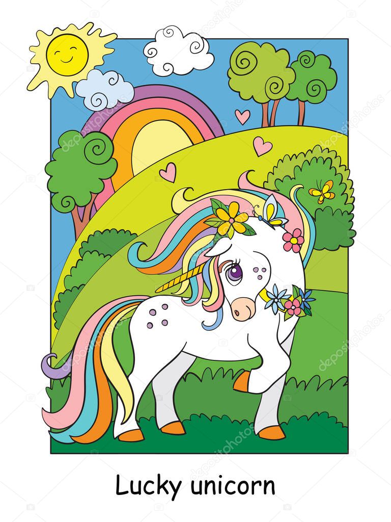 Cute summer unicorn with butterfly colorful vector