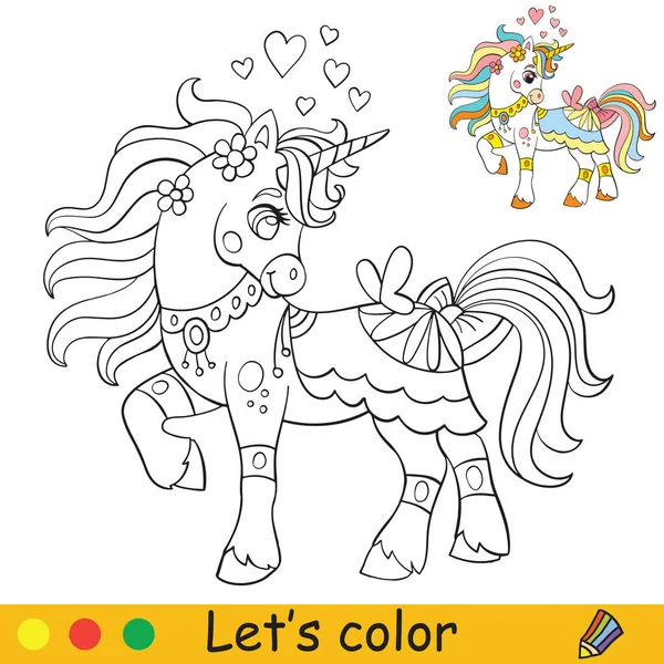 Unicorn imut dengan ilustrasi warna kupu-kupu vektor - Stok Vektor