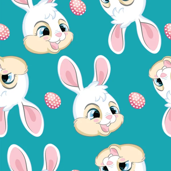 Seamless Vector Pattern Easter Concept Heads Cute White Bunnies Easter — Stock Vector