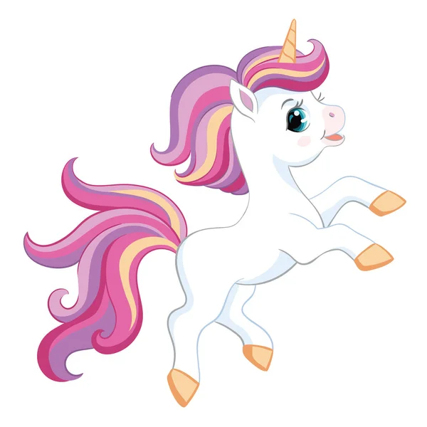 Carino Unicorno Cartone Animato Con Criniera Rosa Illustrazione Isolata Del — Vettoriale Stock