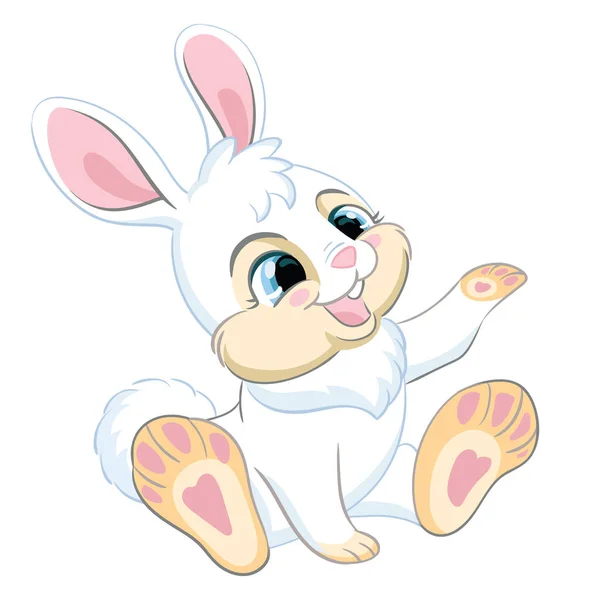 Funny Cartoon White Sitting Rabbit Cute Animal Vector Illustration Postcard — Stock Vector
