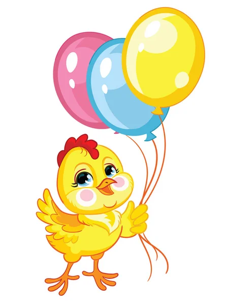 Divertido Pollo Dibujos Animados Con Globos Lindo Animal Ilustración Vectorial — Archivo Imágenes Vectoriales