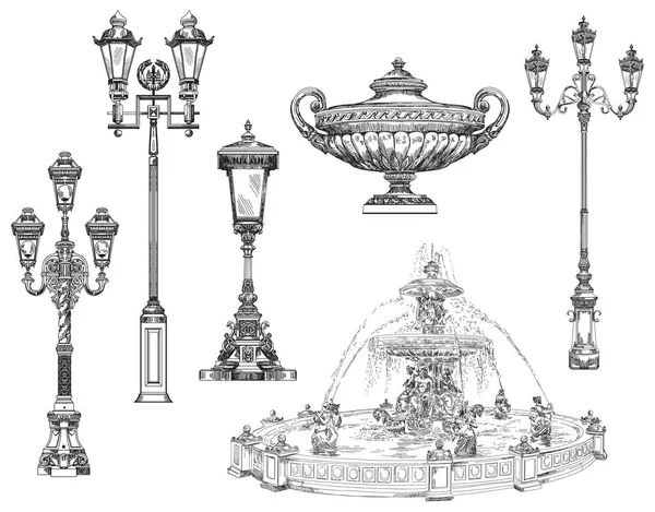 Conjunto vectorial de elementos arquitectónicos decorativos lámparas — Archivo Imágenes Vectoriales