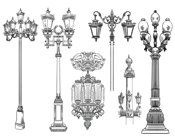Serie di elementi architettonici decorativi lanterne vettore — Vettoriale Stock