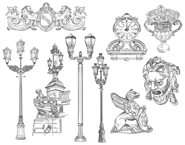 Conjunto vectorial de elementos arquitectónicos antiguos decorativos — Archivo Imágenes Vectoriales