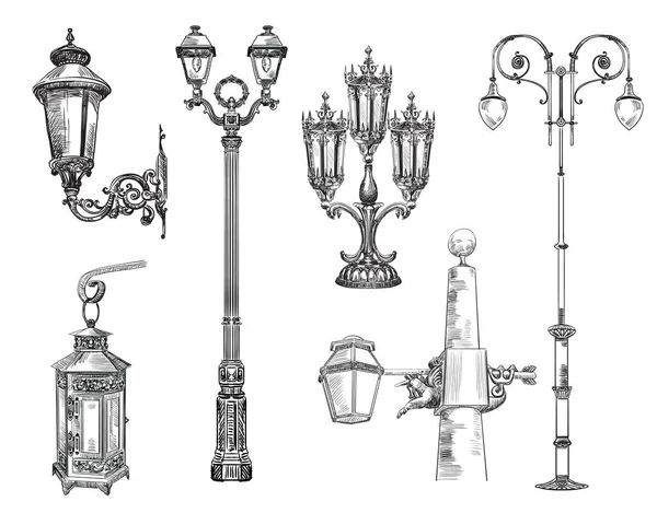 Vector collection of decorative architectural elements lanterns — Stock Vector