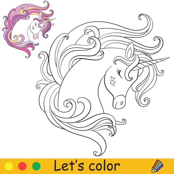 Colorear vector lindo retrato de ensueño de unicornio — Vector de stock