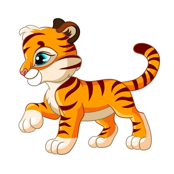 Little Cute Tiger Cartoon Character Vector Isolated Colorful Illustration Print — Stock Vector