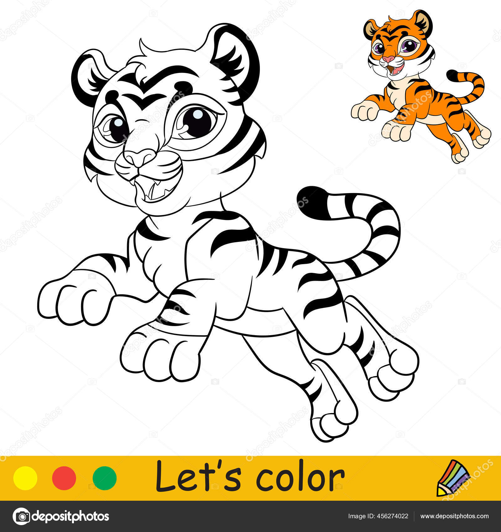 Harimau Pelompat Yang Lucu Harimau Karakter Kartun Pewarnaan Halaman Buku Stok Vektor Alinart 456274022