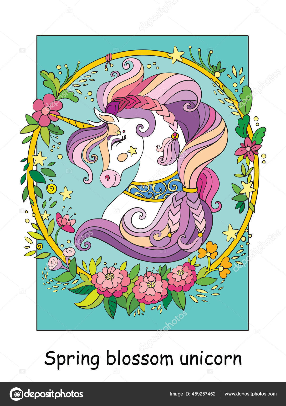 Kecantikan Unicorn Bunga Kepala Vektor Kartun Penuh Ilustrasi Warna Untuk Stok Vektor Alinart 459257452