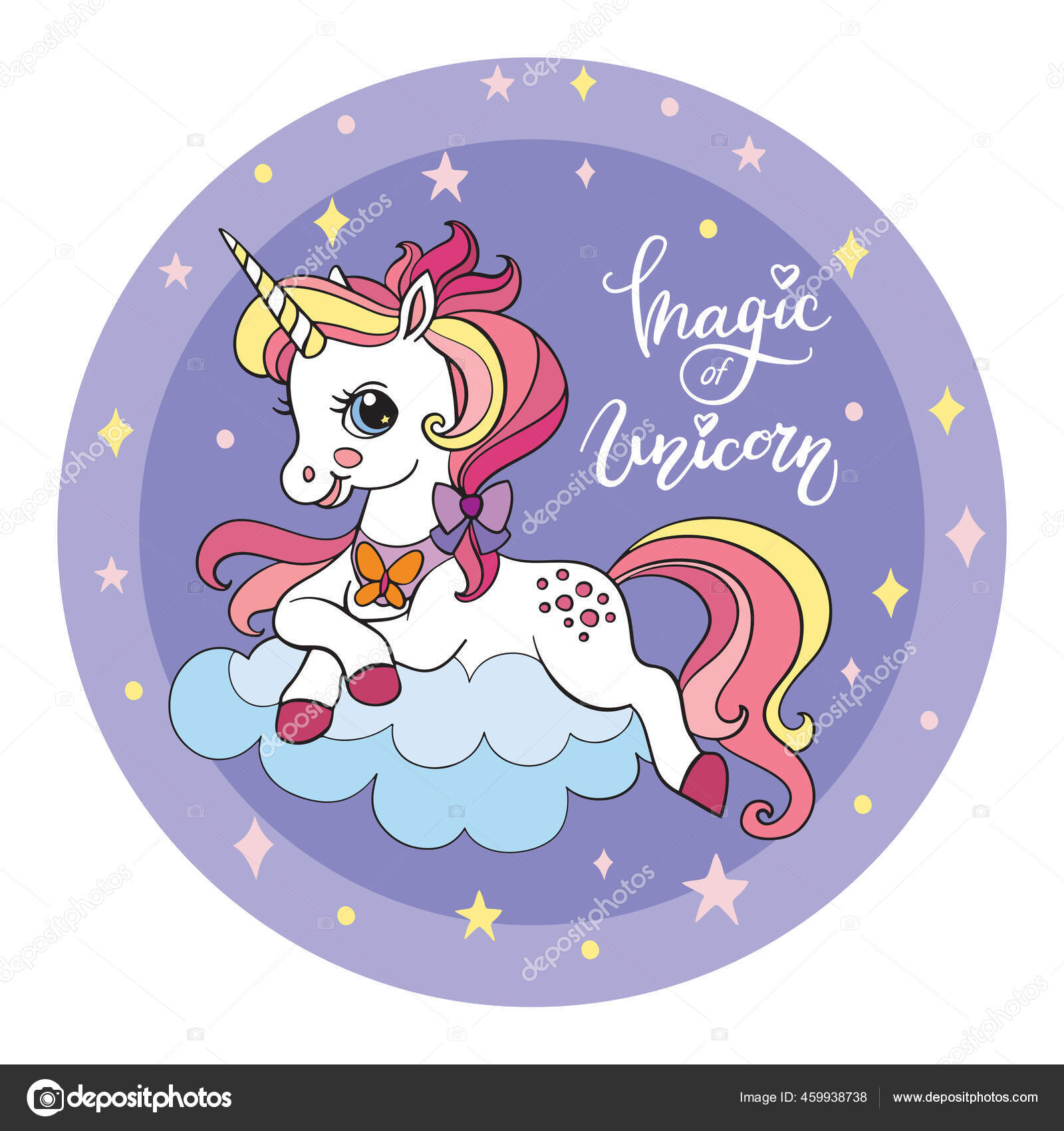 Mignon Dessin Anime Bebe Licorne Couche Sur Nuage Illustration Vectorielle Image Vectorielle Par Alinart C Illustration