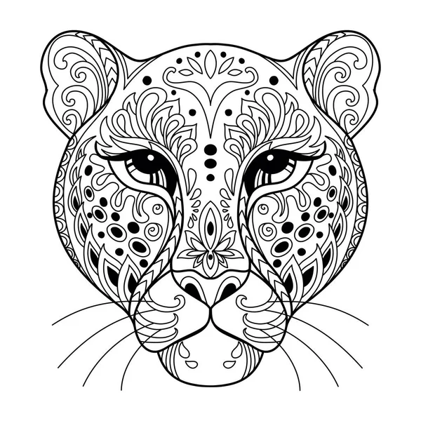 Head Leopard Abstract Vector Contour Illustration Isolated White Background Adult — Stock Vector