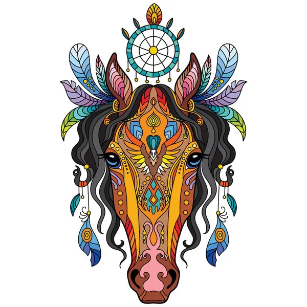 Tangle cheval tribal vecteur illustration isolée colorée — Image vectorielle