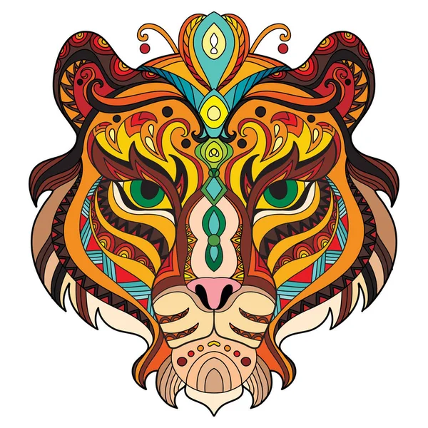 Tangle azian tiger vector colorful isolated illustration — Stock Vector