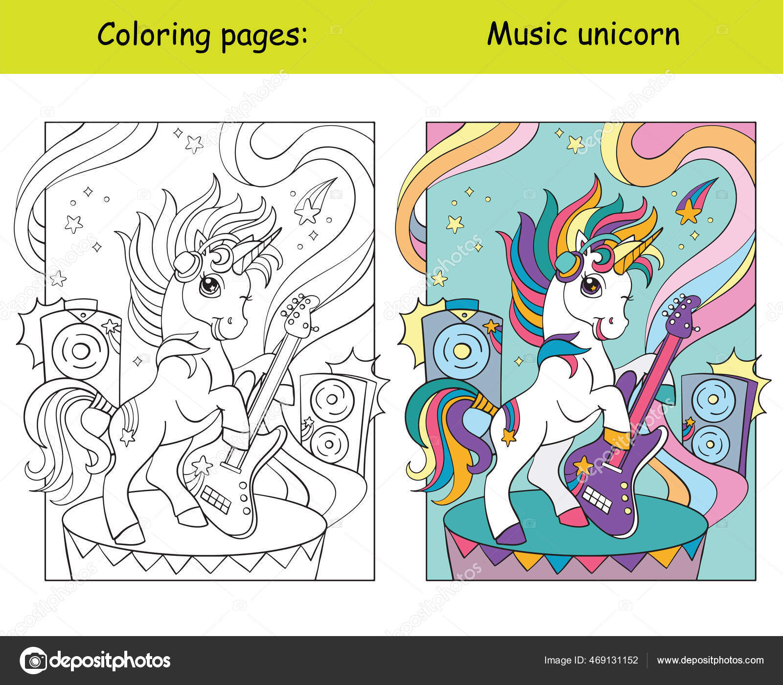 Desenho musical para colorir de unicórnio · Creative Fabrica