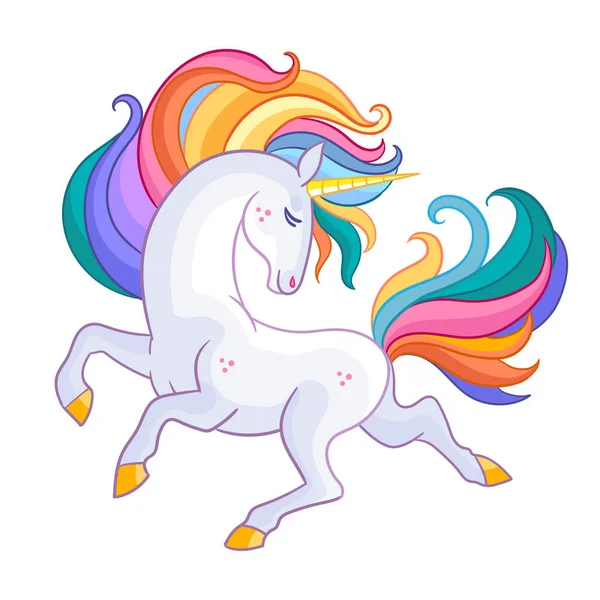 Splendido Unicorno Con Criniera Arcobaleno Personaggio Dei Cartoni Illustrazione Vettoriale — Vettoriale Stock