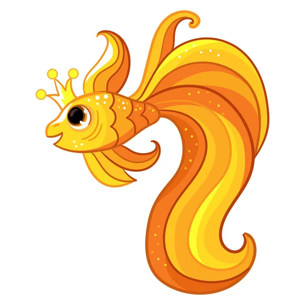 Ikan Emas Manis Dengan Mahkota Karakter Kartun Ilustrasi Vektor Diisolasi - Stok Vektor