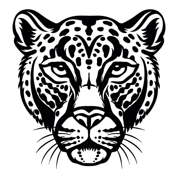 Mascota Jefe Leopardo Ilustración Vectorial Vista Frontal Color Negro Gato — Vector de stock