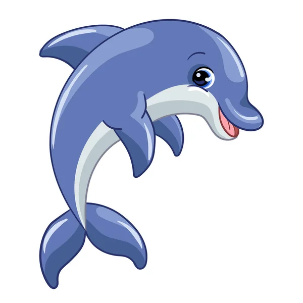 Vtipný roztomilý šťastný delfín vektor izolované ilustrace — Stockový vektor