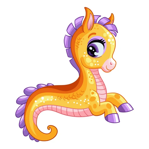 Funny cute happy fantasy seahorse vector isolated illustration — Stock Vector