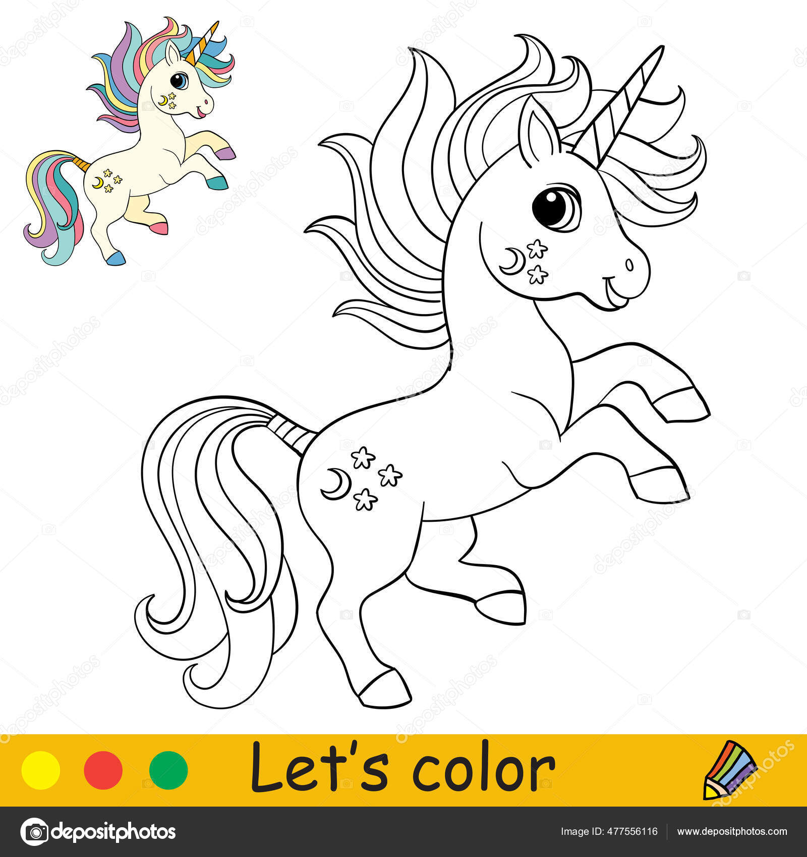 Vetores de Colorir Com Unicórnio Engraçado Dos Desenhos Animados