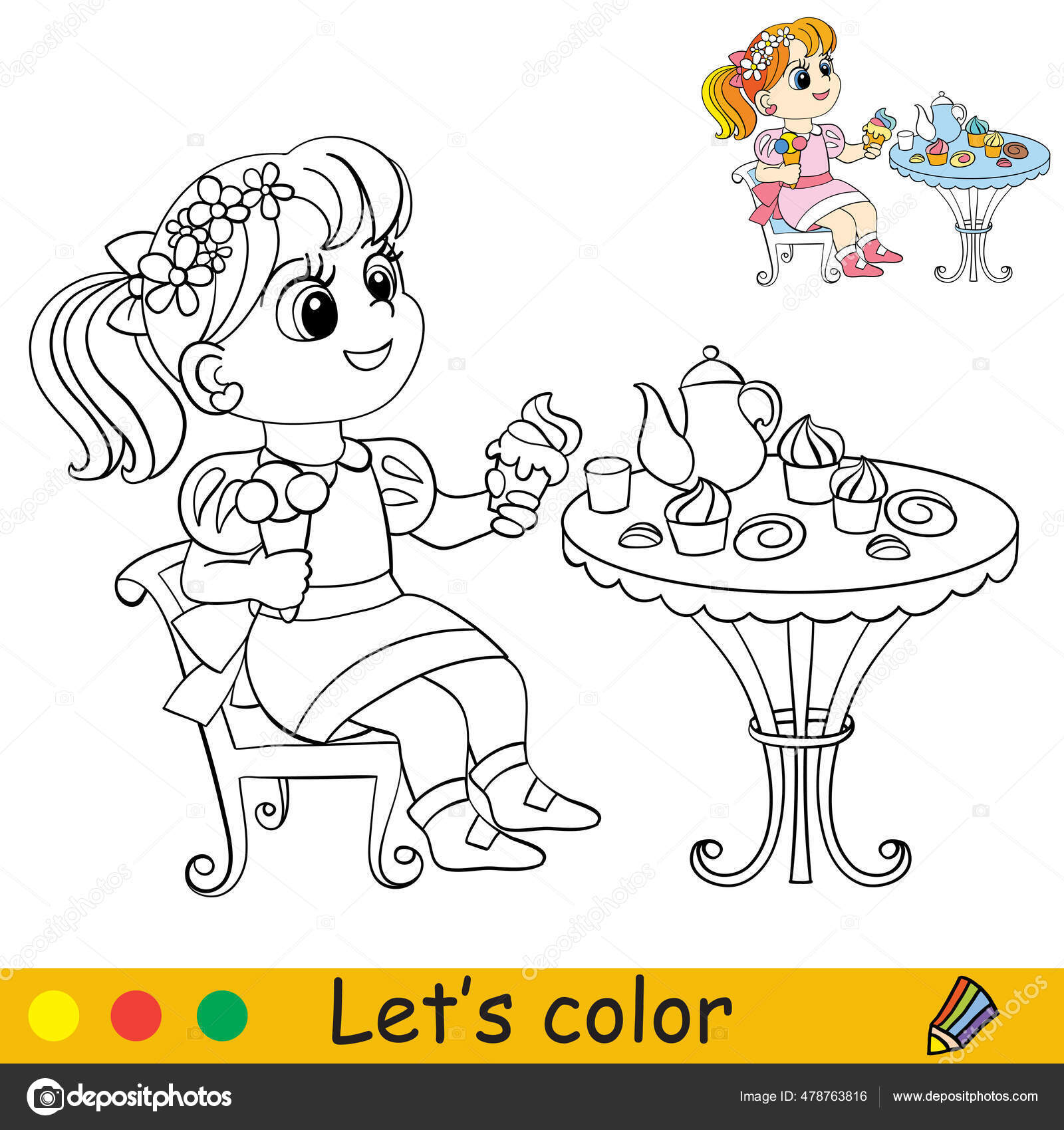 Desenho de Menina kawaii com sorvete para Colorir - Colorir.com