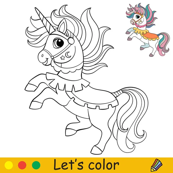 Lindo Unicornio Corriendo Arnés Inteligente Página Libro Para Colorear Con — Vector de stock