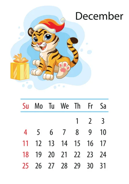 Szablon Kalendarza Ściennego Grudzień 2022 Rok Tygrysa Według Chińskiego Lub — Wektor stockowy