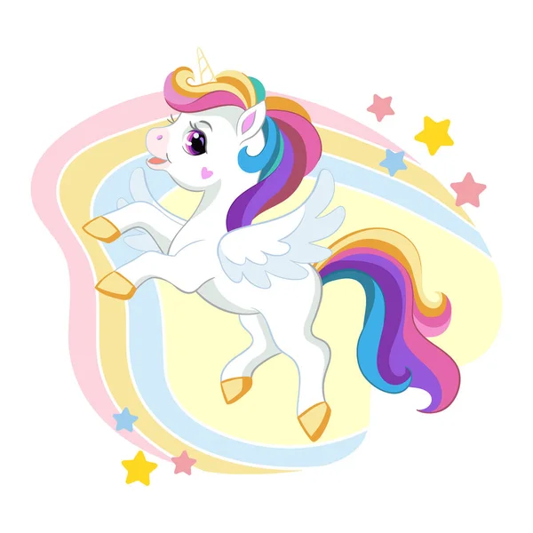 Cute cartoon unicorn with wings vector illustration — Stock Vector