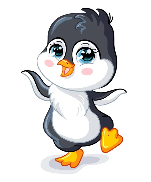 Lindo Pingüino Bebé Bailando Sobre Fondo Blanco Personaje Dibujos Animados — Archivo Imágenes Vectoriales