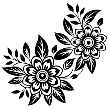 Yapraklı siyah beyaz çiçek aranjmanı.