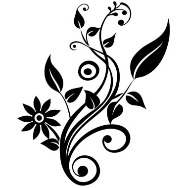 Yaprakları ve çiçekleri olan zarif siyah girdap tasarımı.