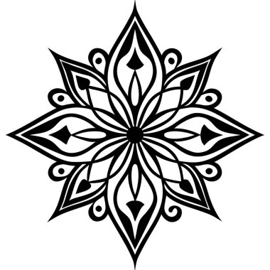 Karmaşık siyah beyaz yıldız patlaması mandala tasarımı
