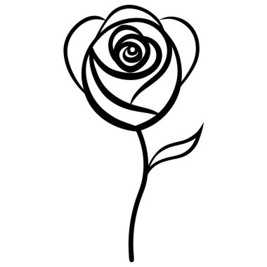 Bir gülün basit siyah beyaz çizimi