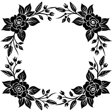 Süslü siyah gül çiçekli sınır tasarımı