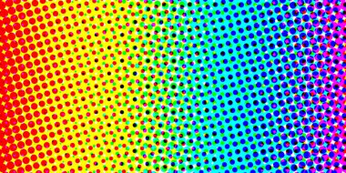 Canlı, çok renkli yarım tonlu nokta deseni. Kırmızı ve sarıdan mavi ve mor renge kayıyor.,...