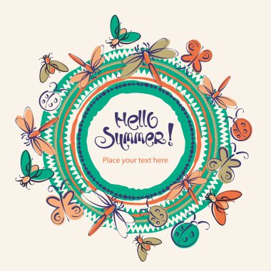 Soyut böcekler daire vektör çerçeve. Yaz arka plan.
