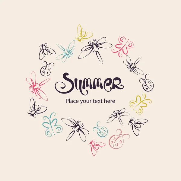 Abstract insects monochrome vector frame. Summer background. — Stock Vector