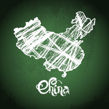 Çin yazı. Beyaz vektör harita üzerinde yeşil yazı tahtası