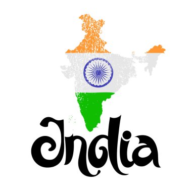 Hindistan. Yazı ve harita tasarlamak vektör grunge arka plan