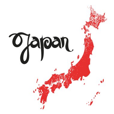 Japonya. Yazı ve grunge harita tasarlamak vektör arka plan.