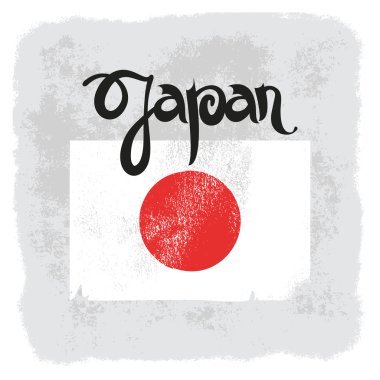 Japonya. Yazı ve bayrak soyut vektör grunge arka plan.