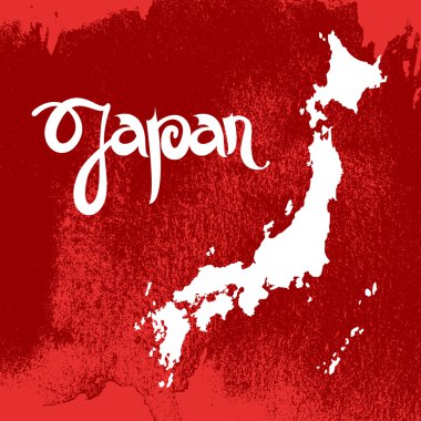 Japonya. Yazı ve grunge harita tasarlamak vektör arka plan.
