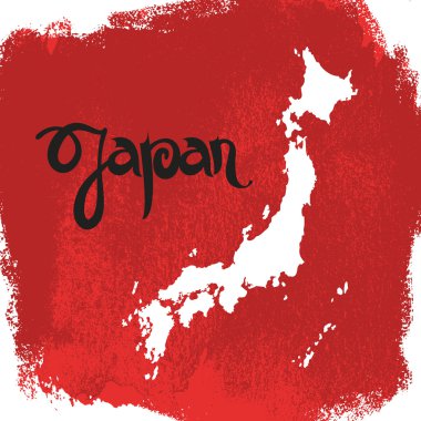 Japonya. Yazı ve grunge harita tasarlamak vektör arka plan.